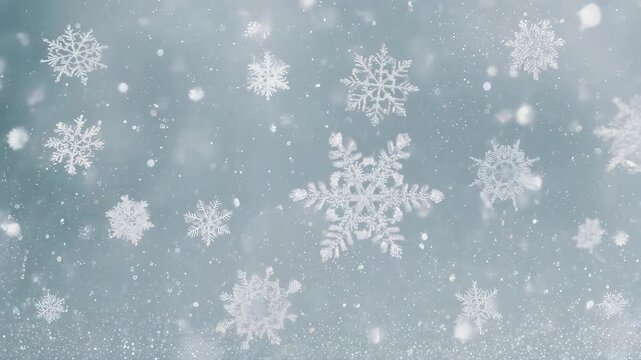 Snowflakes Falling Against Light Blue Background.