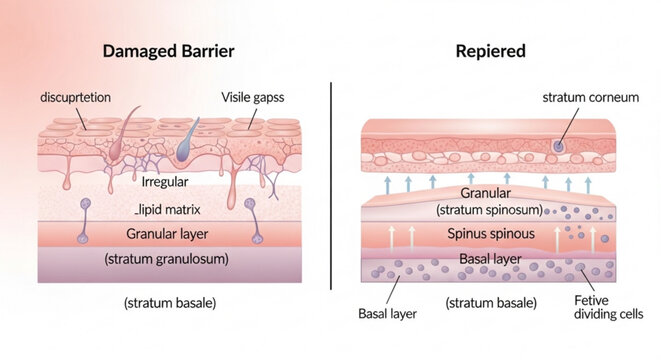 A detailed illustration of skin barrier damage and repair