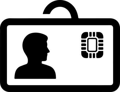 ID card, identification badge, silhouette icon, black and white vector