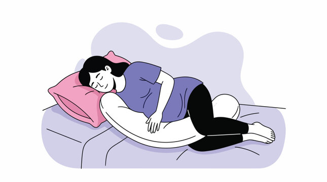 Pregnant Woman Sleeping Peacefully on Side with Ergonomic Full Body Pillow for Optimal Comfort and Support