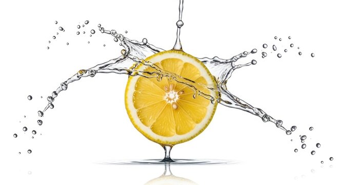 Fresh Lemon Slice with Water Splash.