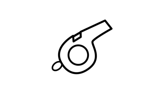 Animated line art doodle of a referee whistle blowing, black and white vector style isolated on white