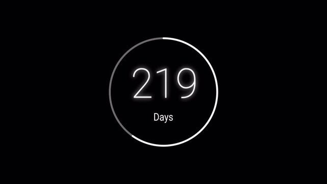 0 to 365 days countdown simple animation. Transparent Alpha Channel 4K