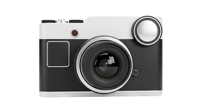Modern Black and White Camera with Lens