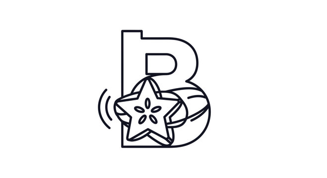 Minimalist outline illustration combining the letter B with a starfruit slice and subtle graphic