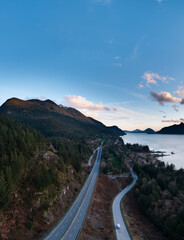 Fototapeta premium Scenic Sea to Sky Highway Along Mountains and Coastline Overlooking Howe Sound, BC, Canada