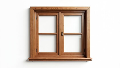 Obraz premium Wooden window frame with clear glass panes, simple design with visible grain. Classic architectural element allows light, view, suitable for home exteriors interiors. Offers timeless look,