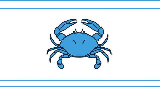 Vibrant blue crustacean marine life illustration with bold outlines and oceanic theme