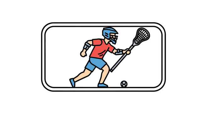 Dynamic illustration of a lacrosse player actively engaging in the sport with stick and ball,