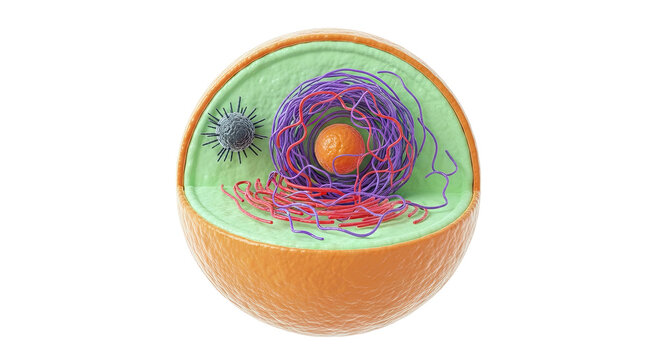 3D Model of a Cell's Nucleus with Chromatin and Mitochondria
