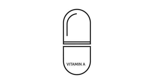 Minimalist outline illustration of a Vitamin A capsule for dietary health and wellness concepts