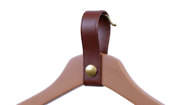 Wooden hanger with leather strap and brass details