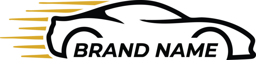Obraz premium Car Silhouette Logo with Gold Speed Lines on White Background.