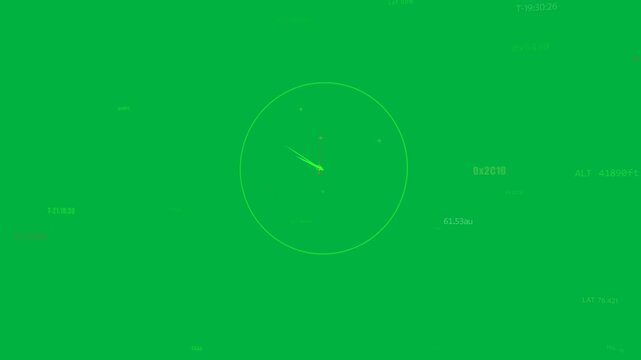 On ping, HUD reticle rotating, red pointer swinging, yellow blips orbiting to track on transparent