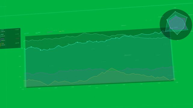 Stacked area chart filling transparent HUD as playhead moving across timeline, revealing analytics