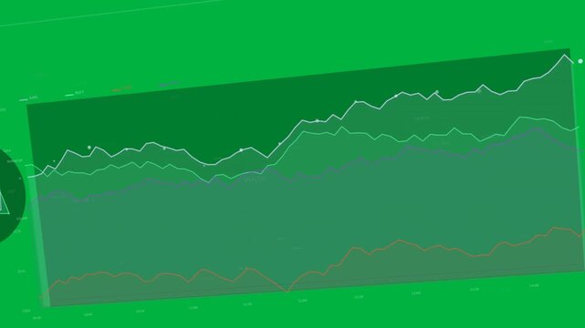 Tilted panel appearing, starting stacked chart filling right, showing market trends on clear bg