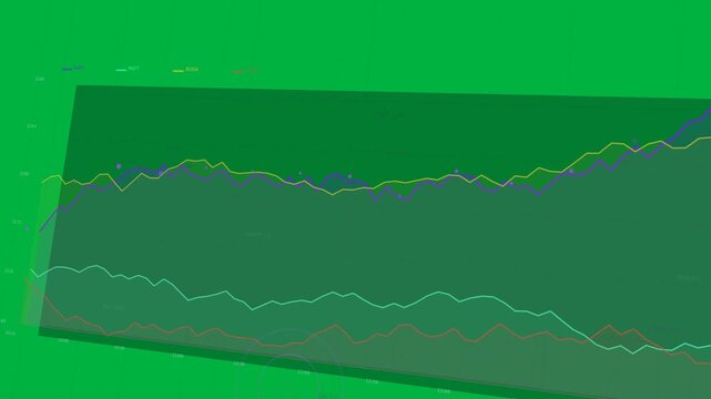 Multiseries time chart animating on transparent finance HUD, playback filling area, revealing peak
