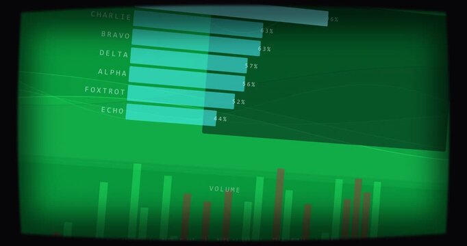Tilted green band starting cyan bars sliding showing % waveform pulsing on transparent bg for data