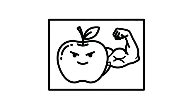 A determined cartoon apple proudly flexes its powerful bicep, symbolizing robust health and vitality