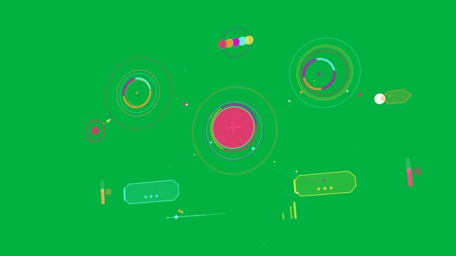 Central pink hub appearing, growing rings, linking nodes, showing network flow on transparent bg