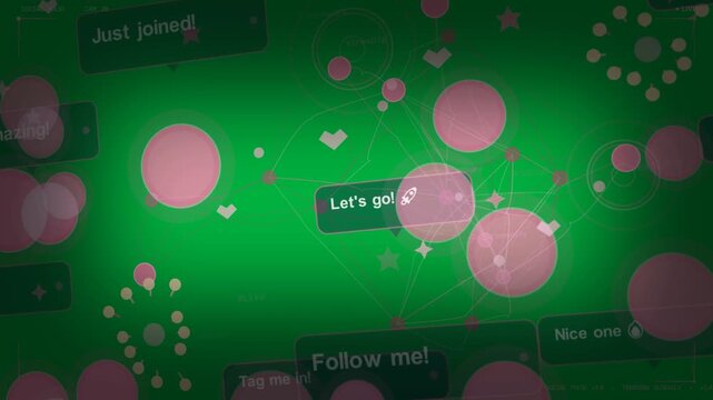 CTA bubble activating pink nodes linking reactions on transparent social bg to focus engagement