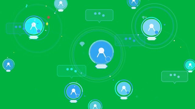 Central hub pulsing, sending bubbles and rings to nodes over transparent field, showing tech flow