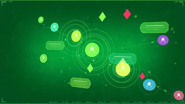LIVE starting network HUD forming green hub pulsing rings sliding bubbles showing teams transparent