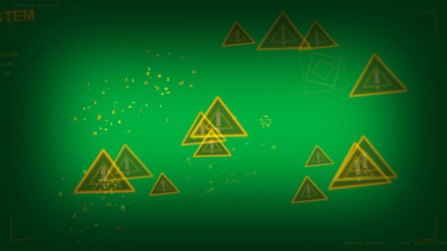 Error code appearing, triangle cluster pulsing and stabilizing, showing critical alert, transparent