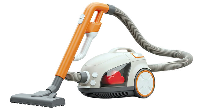 Modern Canister Vacuum Cleaner with Orange Accents