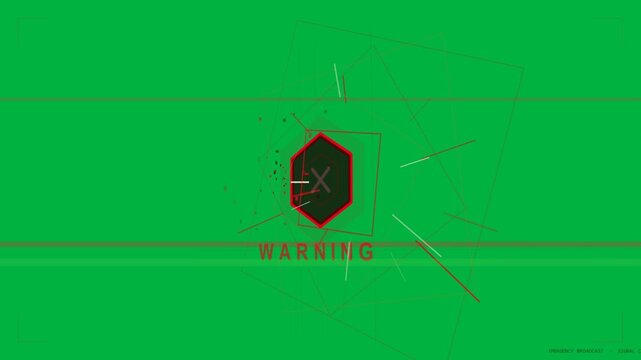 Hexagon appearing, outer frames rotating, scanline sweeping, signaling warning on transparent HUD