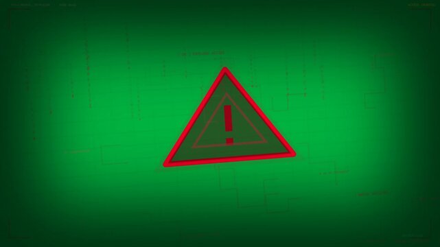 On load red triangle pulsing glowing scaling as HUD grid forming signaling alert on transparent bg