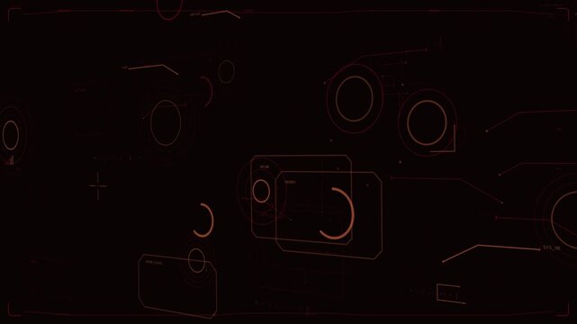Faint dots appearing camera HUD forming arc rotating dials pulsing revealing lens on transparent bg