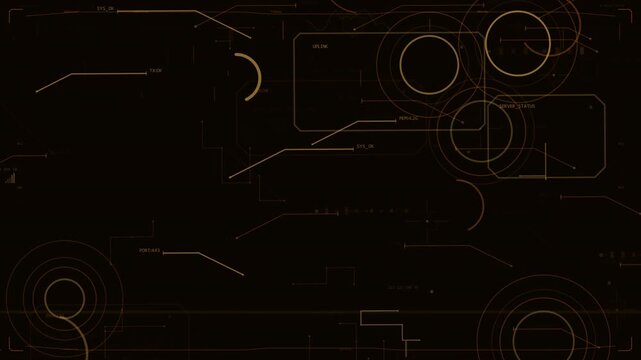 On start, HUD evolving, rings brightening, thin lines extending, showing data on transparent canvas