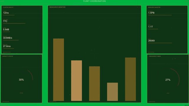 Fleet HUD switching on contact ping, updating bars and telemetry for live monitoring on transparent