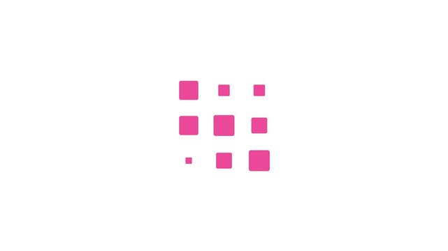 Abstract digital loading bar animation showcasing dynamic pink squares, symbolizing a progress indicator for user interface elements and background data processing, conveying waiting times effectively