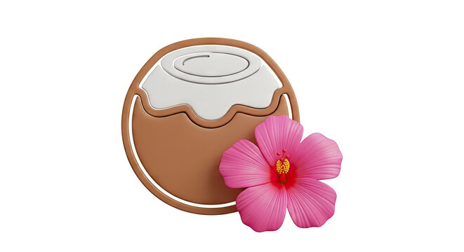 Stylized Coconut and Pink Hibiscus Flower Icon