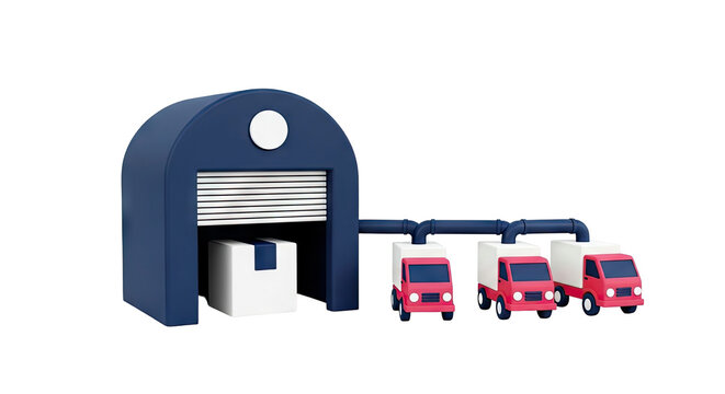 Warehouse loading bay with delivery trucks