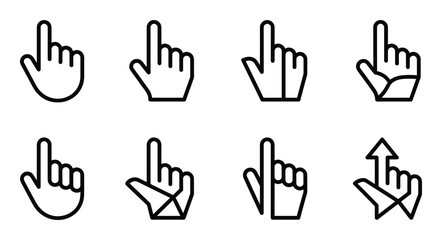 Obraz premium Pointing hand cursor icon set with various finger positions and geometric abstract styling elements
