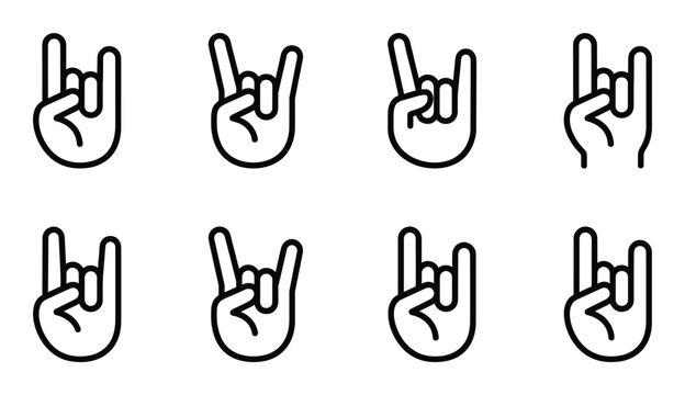 Rock n roll hand gesture set isolated on white background cool gesture collection vector
