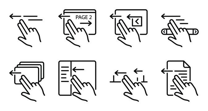User interface gestures left swipe multi touch gestures page turning and scrolling actions
