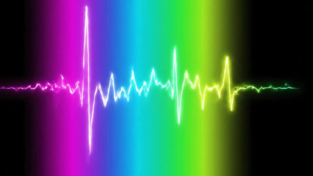 Vibrant Sound Waveform Pulsating with Neon Colors on Rainbow Spectrum Background