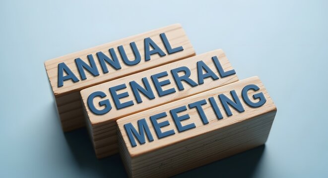 Annual General Meeting Concept - Wooden Blocks on Blue Background