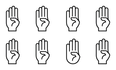 Obraz premium Hand showing four fingers gesture icons set with palm facing forward isolated on transparent background