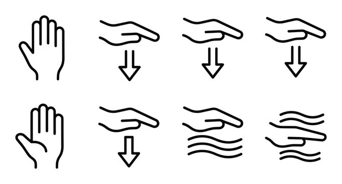 Hand wave gesture simple line icon set hand motion for waving greeting isolated vector
