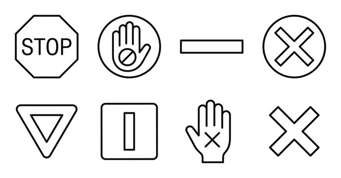Prohibition sign stop triangle cross line icon set isolated vector