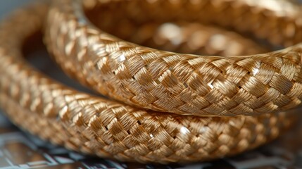 Fototapeta premium Close-up of two golden braided bracelets