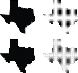 Obraz premium Texas Map Icon Set Silhouette Pixel Dotted State Shape Vector Illustration