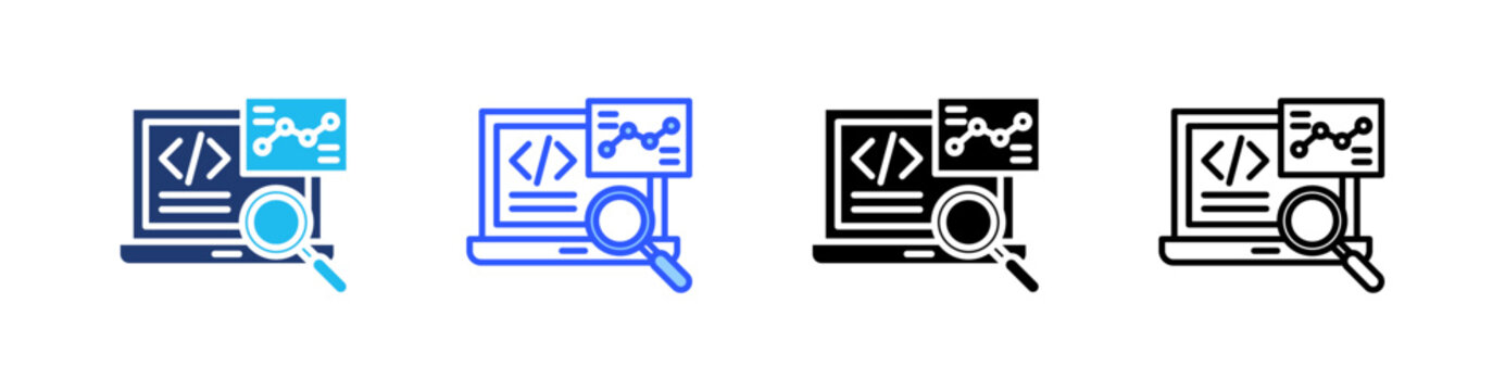 Code Analysis Multiple Style Icon Set Collection Pack Web Banner Vector 