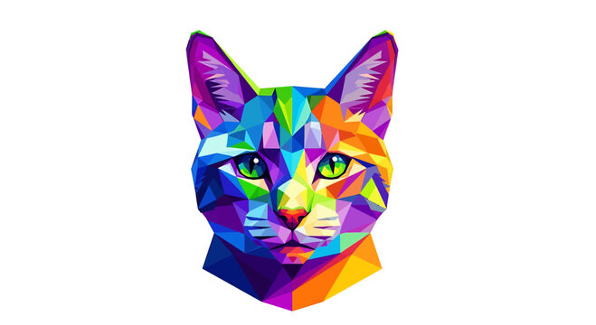 Colorful Low Poly Cat Portrait Illustration in WPAP Pop Art Style
