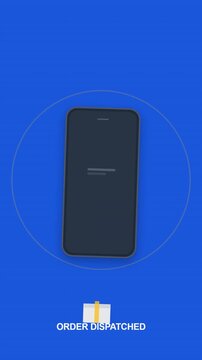Sleek digital smartphone animation visualizes the efficient logistics process of a retail order being dispatched for delivery.